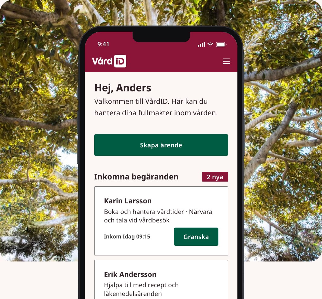 Mobil som visar VårdID-appens startsida med inkomna begäranden